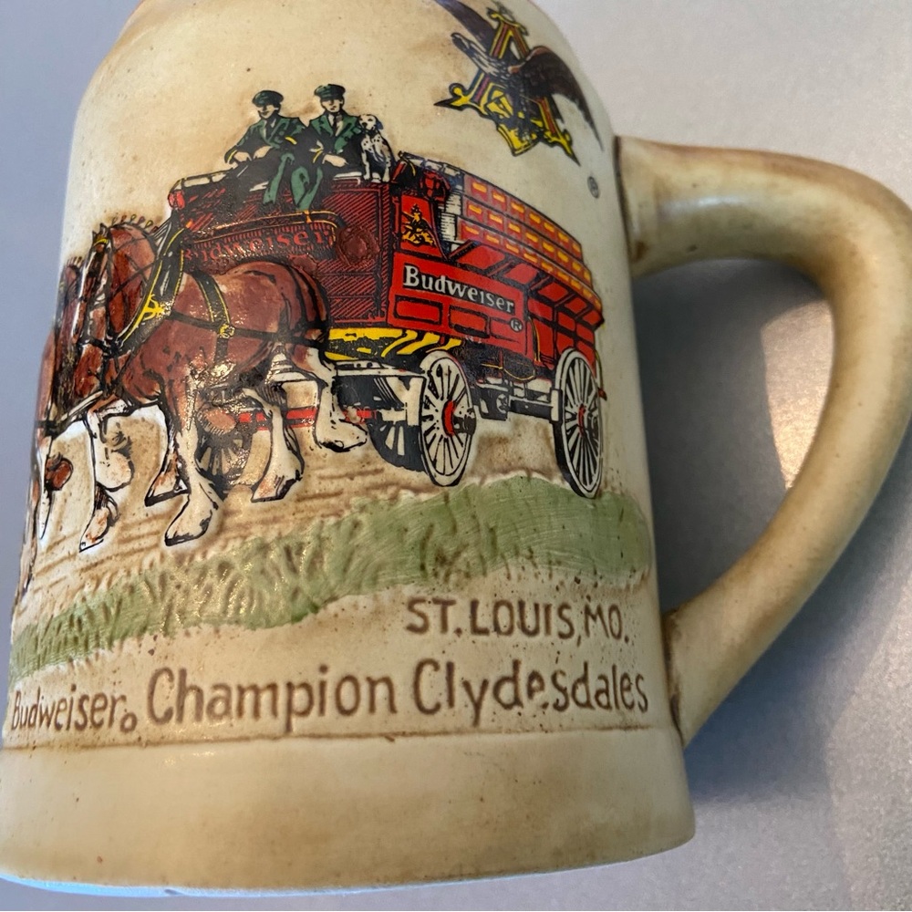 Vintage Ceramarte Budweiser Champions Clydesdale Beer Stein Mug 1980